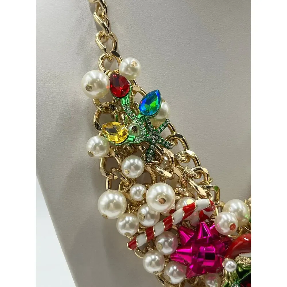 Betsey Johnson Santa‎ Mermaid Candy Cane Drama Christmas Xmas Statement Necklace